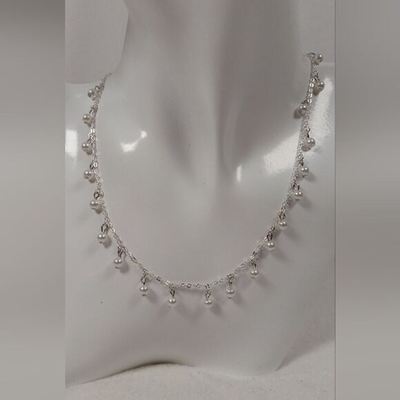 Hand Crafted Jewelry - Y2K FAUX PEARL SILVER CHOKER NECKLACE 15 INCHES